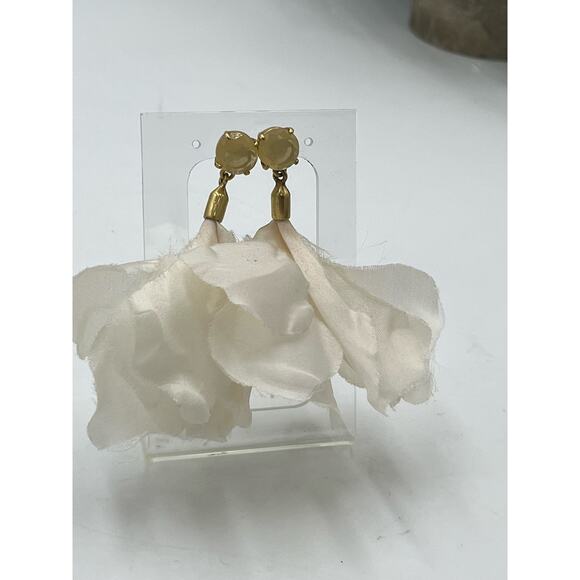 Gold Tone Ivory Fabric Tulip Drop Rhinestone Dangle Flowing Earrings - Picture 2 of 10
